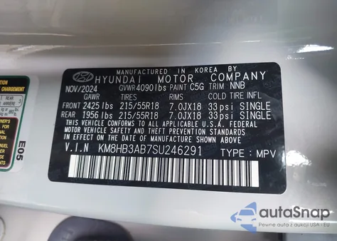2025 Hyundai Kona Sel из США, поврежденный, VIN KM8HB3AB7SU246291